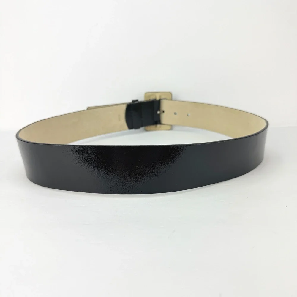 VTG RETRO Wide Nine West M Black Patent Leather Square Buckle Women Belt